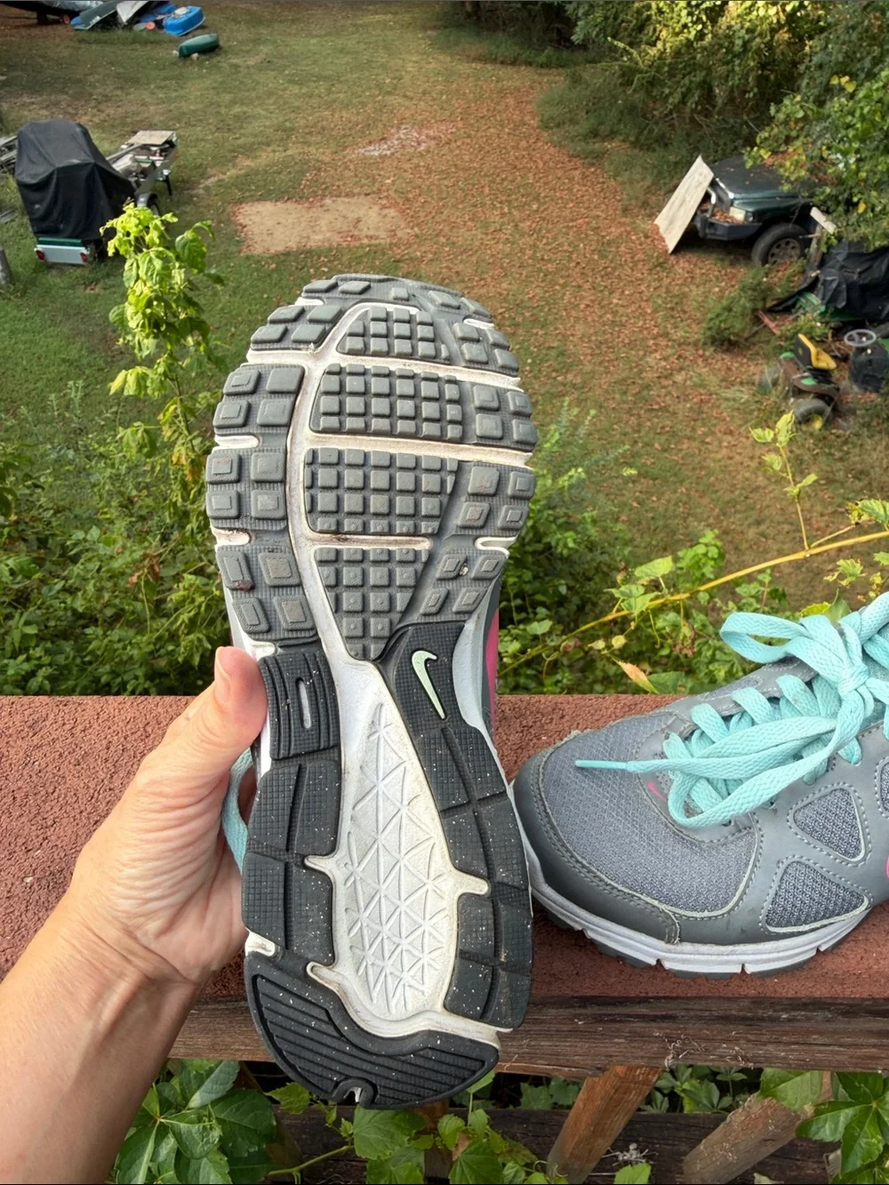 Nike Women's Gray Athletic Sneakers with Pink Swoosh and Mint Laces